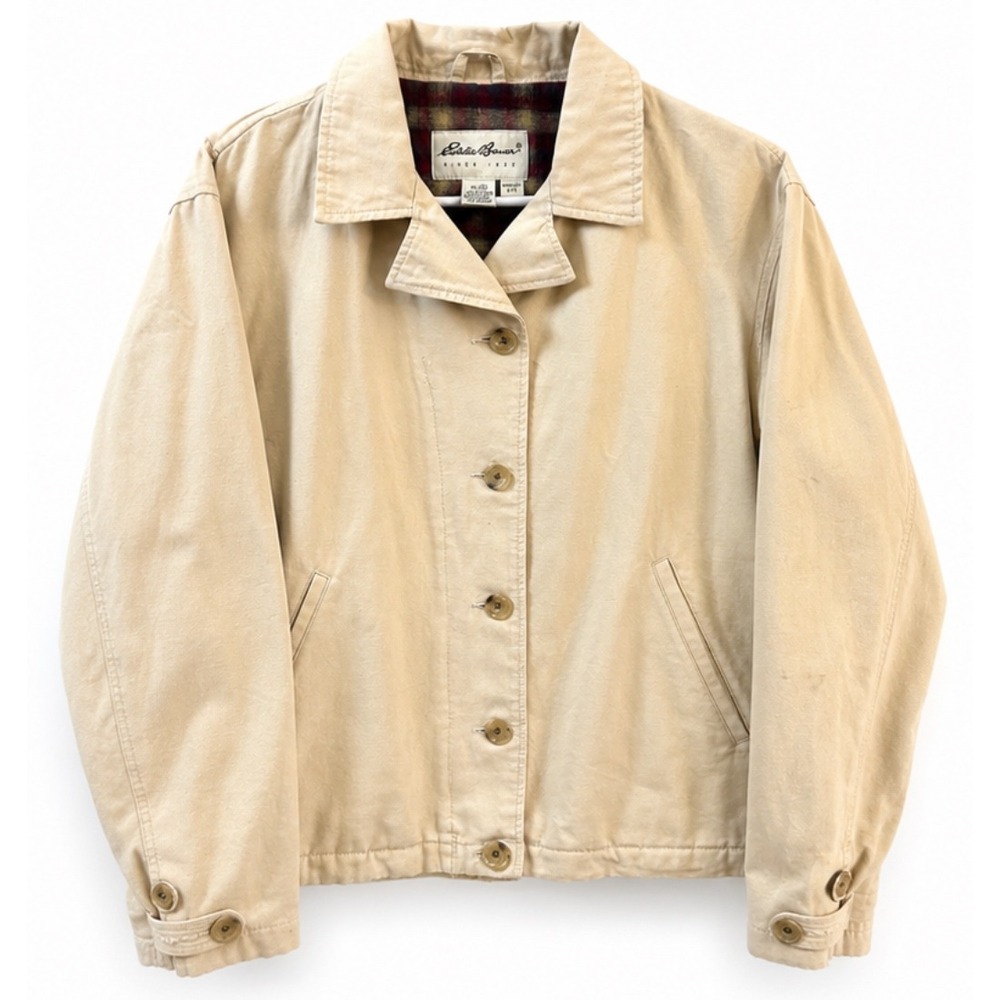 Vintage‎ Eddie Bauer Flannel Lined Barn Jacket Womens Large Beige Workwear Coat
